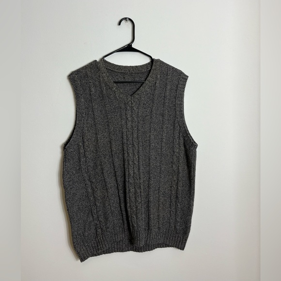 Vintage Cable Knit Sweater Vest Salt & Pepper Sz L - Picture 1 of 7